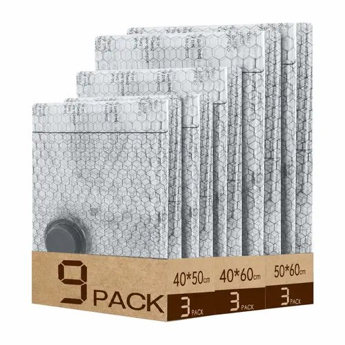 Cordless Travel Vacuum Compression Storage Bags Set (9 Pack, 3 Sizes) - Organiser, 9 Bags Refill (No Pump), Foldable, Dustproof, Waterproof Reusable Space Saver for Carry-On Suitcases, Outdoor Use Father's Day Gift