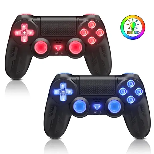Wireless Bluetooth 5.0 Controller with LED Backlit & Dual Vibration for PS4, PlayStation 4 Slim/Pro, PC (Black, 2-Pack) [Gaming Console Accessories],sohochic