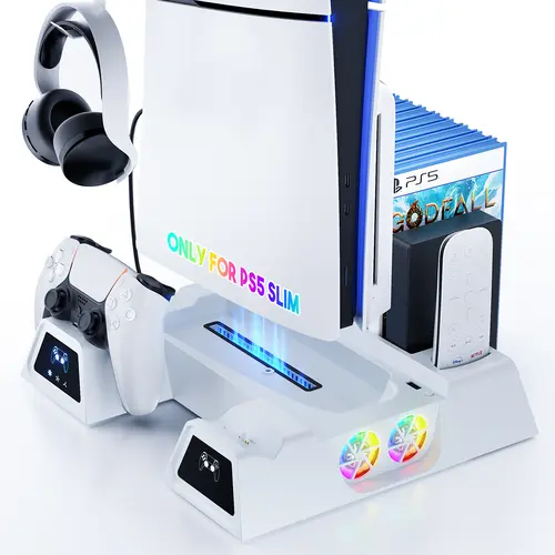 PS5 Vertical Charging Dock & Cooling Stand - Rechargeable Dual Controller Charging Base Cooling Bracket, USB-C Input, LED Light, Compatible with Slim & Standard Models, Gaming Console Accessories Peripherals,sohochic