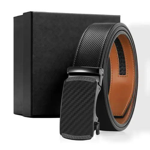 Men's Textured Leather Ratchet Belt - No Hole Easy Release Buckle, Easy Operation, Precise Fine Adjustment, Adjustable Wearable Belt for Casual Dress Business, Men's Accessories for Adults, Ideal for Birthday Gifting,back to school,back to school haul,soh