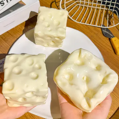 Squishy Cheese Block  Cheese Squishy Collection - 2 Textures| Crunchy Block & Soft Vaseline Cheese Squishy - 6/7cm Moldable Non-Rebound  Fidget Toy| Viral ASMR Stress Ball