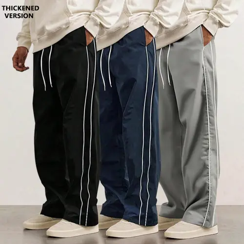 3-Pack Men’s Summer Striped Pants – Trendy High Street/Street Style Casual Loose Fit, Versatile Long Pants for Sports & Fitness