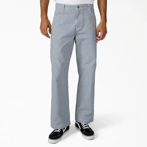 Dickies Hickory Loose Straight Carpenter Pants, 100% Cotton Loose Fit, Workwear Style