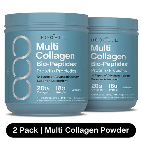 2x NeoCell Multi Collagen Bio-Peptides Powder - With Hyaluronic Acid and Vitamin C - 10 Types of Collagen - 2 Pack Bundle