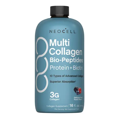 NeoCell Liquid Multi Collagen Bio-Peptides - 16 Fl Oz - Protein plus Biotin - 10 Types of Advanced Collagen - Superior Absorption - Fruit Punch Flavor