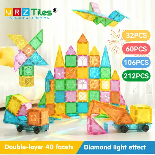 YRZtiles STEM Magnetic Tiles,106PCS/60PCS/32PCS3D DIY Magnet Building Blocks,Creative Stacking Cubes,Educational Construction Toys,Early Learning Brain & Math Development,Preschool Sensory Toy,Perfect Children's Day Gift for 3-6 Years Old Toddlers,sohochi
