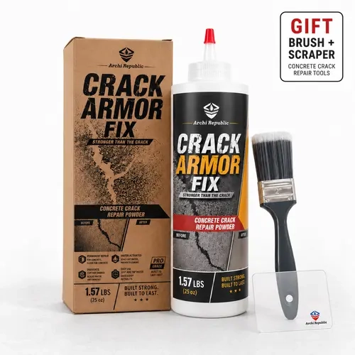 ARCHI REPUBLIC Concrete Crack Filler, 1.57 lb Powdered Mix - Water-Activated Fast-Set Masonry/Concrete Repair for Homeowners DIY, Beginner-Friendly Driveway & Patio Gaps