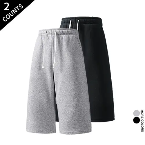 Men's 7-in Baggy Oversize Wide Leg Sweat Shorts 2-Pack, Menswear, Adjustable Drawstring Fit, Deep Side Pockets, Sporty Chic Lounging Comfy Bottoms