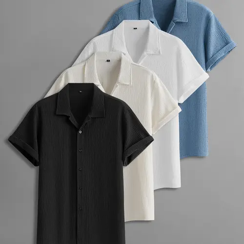 4-Pack Men’s Summer Short-Sleeve Shirts – Wrinkled Texture, Trendy Casual Loose Fit, Versatile Tops for Men Shortsleeve