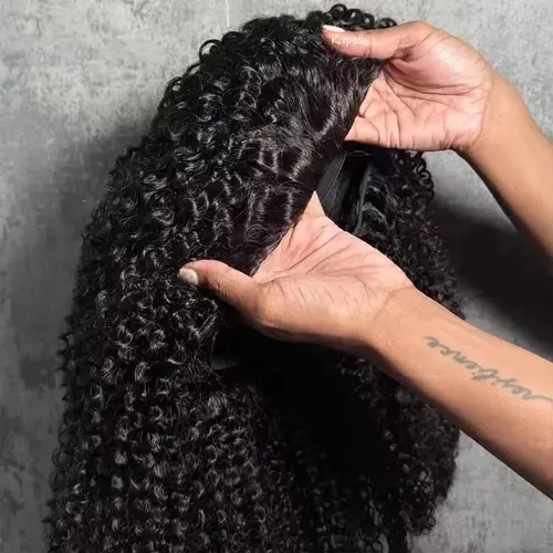 [Half Wig]Bling Hair 3 In 1 Half Wigs Human Hair 180 Density Kinky Curly Half Wig Virgin Hair Seamless Flip Over Deep Curly Human Hair Drawstring Glueless Wig For Women,sohochic