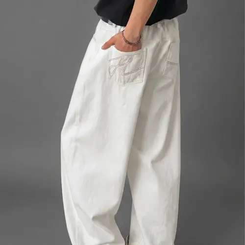 CAONAT Unisex 100% Cotton Baggy White Jeans, Loose Fit Wide Leg Denim Pants, Y2K Streetwear Casual Skater Straight Jeans, Vintage Hip Hop Trousers fathersdaygift