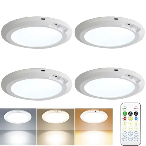Pack of 4 Rechargeable Motion Sensor Ceiling Light with Remote - Magnetic Wireless Ceiling Light Battery Powered for Closet Shower Stairs Shed Hallway Porch Patio ect,Suitable for various scenarios, easy to install