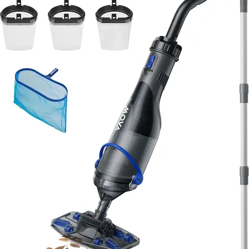 MOVA Handler V10 Cordless Pool Vacuum, 18.5 GPM Suction, Transparent Suction Head & 5.9ft Telescopic Pole and Skimmer Net, 60min Runtime, Handheld Rechargeable Pool Cleaner for All Pool Types, IPX8