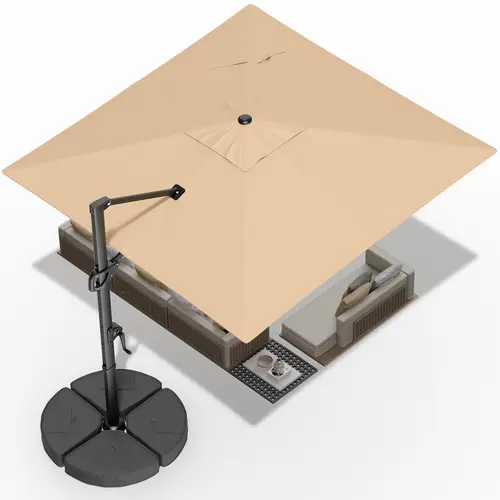 10'x10' Square Cantilever Patio Umbrella - Offset Umbrella with 260lbs Sandbase, 360° Rotatable Canopy, 6-Angle Adjustable Tilt Canopy Crank System, UPF 50+ Water Repellent 220gsm Fabric, Heavy Duty 8-Rib Aluminum Frame for Backyard Pool