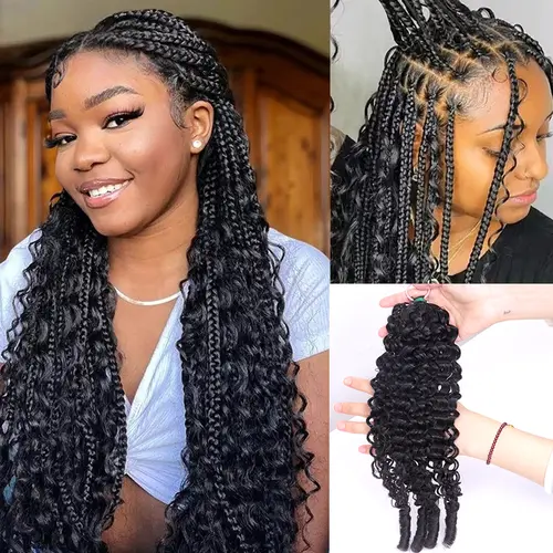 Bling Hair Crochet Hair Burmese Curly For Miracle Knots Knotless Long Cord Feather for Braiding Human Hair Crochet Braids Pre Separated Boho Curly 50g/Pack 4 to 5 Bundles Recommended Protective Summer Vacation Hairstyle SoHoChic Style #SohoChic