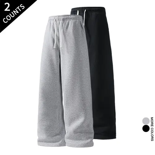 Men's 2-Pack Wide Leg Sweatpants - Soft Stretch Fabric, Drawstring Waist, Pockets, Casual Loose Sweats Trousers