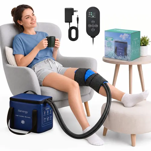 Premium Cold Therapy Machine with Program Timer, Silent Quiet Operation Pump, Large Cold Pad for Knees Joints/Ankles, Portable Post-Surgery Swelling & Cryotherapy Pain Relief Device, None