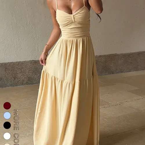Women's Holiday Style Strapless Ruched A-Line Dress, Party Dress, Elegant Evening Gown, Perfect for Parties & Special Occasions, Chic Summer Fashion