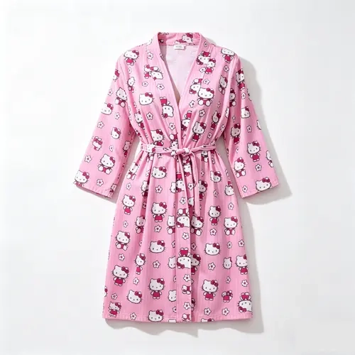 Sanrio Hello Kitty Three-Quarter Sleeve Nightgown One Size Fits All Comfortable Loungewear for Women - Womenswear