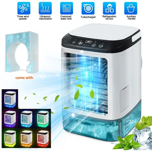 【ToolUpgrade】7-Color LED Portable Air Cooler Fan with Ice Box & Dual Mist - 3 Speed Desktop Cooling Fan, 900ml Water Tank, Quiet USB Mini Evaporative Cooler for Home Office Bedroom