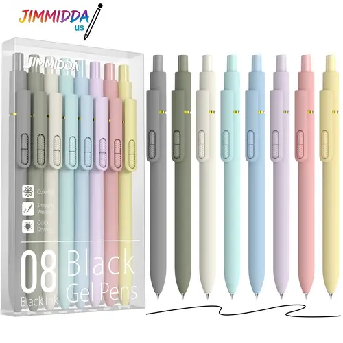 Jimmidda 8 Count Morandi Aesthetic Gel Pens with Fidget Toy Ball, 0.7mm Medium Tip Black Ink Pens, No Bleed Quick Drying Smooth Writing Pen, Ergonomic Grip for Student Teacher Office Daily Use