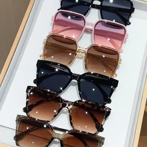 6 Pairs Women's Large Square Frame Summer Sunglasses Set, Modern Sunglasses Set, Oversized Trendy Sunglasses, Ideal for Driving, Camping, Daily Use and Business, Casual Fashion Accessory for Outdoor Activities, Ideal Gift, Sunglasses Gifts