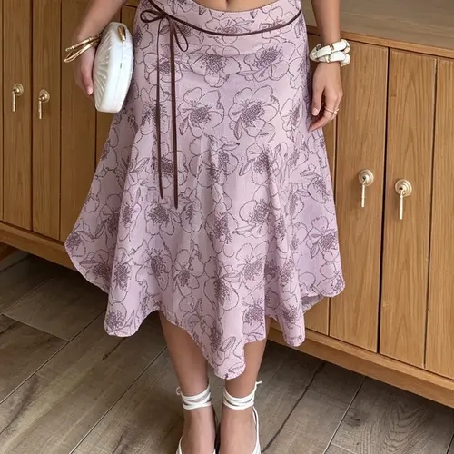 Women's Floral Print Midi Skirt, Semi-Sheer A-Line Skirt, Bohemian Y2K Holiday Style, Summer Beachwear, Boho Fashion Casual Skirt, Beach party skirt
