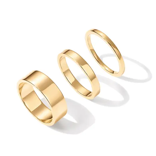PAVOI 14K Gold Plated Three Stackable Rings for Women - Set of 3 Wide Stackable Bands - Gold Ring Stack Statement Jewelry