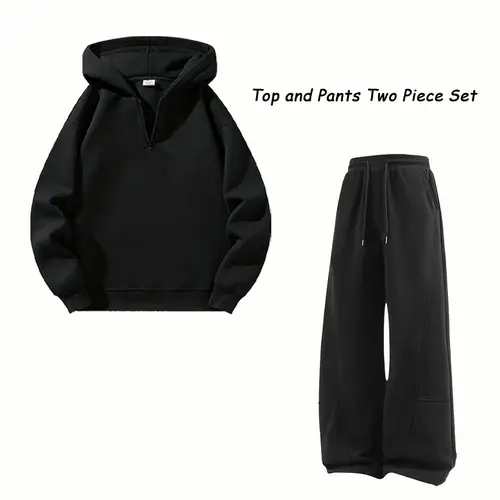 Men's 2-Piece Multifunctional Sportswear Set - Hooded Zip Top Half-Zip Sweatshirt + Wide-Leg Jogging Pants, Solid Athletic Clothing, Gym Stuff, Trendy Sweatshirts, Comfy College Clothes, Two Piece Set, Matching Sets,sohochic