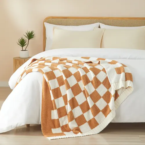 CGK | Cozy Knit Throw Blanket -  Checkered Blanket for Couch, Bed, Sofa, Chair - Lightweight Warm Double Sided Knit - All Season Cozy, Fuzzy, Anti-Static Microplush Blanket - 50x60