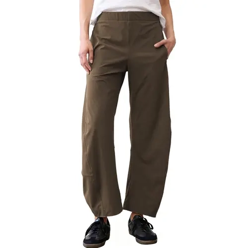 Arssm Women Barrel Travel Pants Elastic Waistband Tapered Leg Baggy Mid Rise Work Trousers Lounge Pant with Pockets