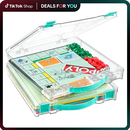 Vtopmart Slim Craft & Scrapbook Storage Box with Handle and Snap-Tight Latch Lid, Clear Craft Organizer Fit 12" x 12" Papers, Stackable Storage Box for Scrapbook, Art Supply, Puzzle, Artwork, Awards, Board Game
