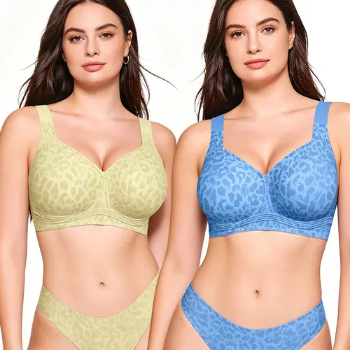 Vertvie Jelly Bras Summer Leopard Wireless Seamless Bra Classic Full Coverage Adjustable T-Shirt Bra Every Day Bra for All Day Comfort Plus Size Everyday Womenswear