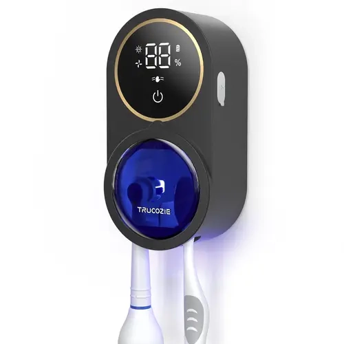 Trucozie X122 Wall-Mounted Electric Toothbrush Holder for Bathroom - UVC+UVA Dual Light Deep Cleaning, 3H Auto Cycle Air Drying, Touchless Infrared Sensor, Removable Brush Slot, 1 UV Test Card, 1800mAh Battery, 3-Hour Cleaning Cycle, Infrared Sensing Tech