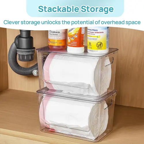 【Under Sink Reset】Vtopmart 2/4 Pack Trash Bag Holder, Stackable Garbage Bag Dispenser for 13/30/33 Gallon Bags, Clear Organizer Bins for Under Kitchen Sink, Laundry Room Organization and Storage, DealsForYouDays, summerwins