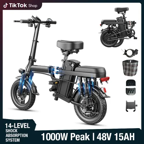 Adult Foldable Commuter Ebike - 500W Motor, 14-Level Folding Suspension, 48V 15Ah Rechargeable Battery, UL2849 Certified, Compact Foldable Frame, Shock Absorb., 25000G, Urban Ride, Long Trips, Portable Commuter Bicycle
