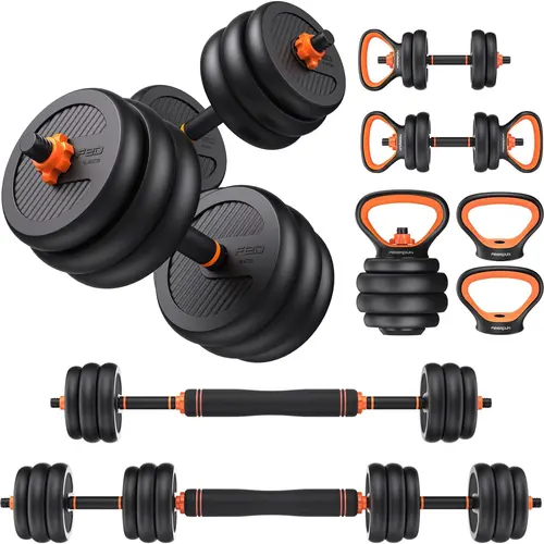 Feierdun FED Fitness DS2 Adjustable Unisex Multifunctional Dumbbell Set (20/45/70/90lbs) - 5-in-1 Free Weights with Connector, Converts to Barbell/Kettlebell/Push-Up Stand, Home Gym Equipment for Resistance Training & Body Recomp, Adjustable Weights