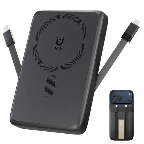 10000mAh MagSafe Magnetic Portable Charger, 15W Wireless & 22.5W Type-C Wired Fast Charging Slim Power Bank with Foldable Stand & Digital Display, Removable Cable, Multiple Device Charging for iPhone 17/16/15/14 Series,sohochic
