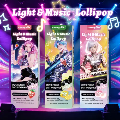 Colorful Light Music Lollipop | Music + Light Dual Modes | Bone Conduction Technology | Halal Certified | Sugar Free | Strawberry / Peach / Lemon 3 Fruit Flavors | Strawberry / Clown / Shell 3 Shapes | Glowing Lollipop #sohochic, Snack, Swee