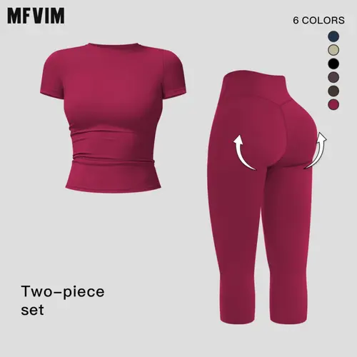 MFVIM Women’s Breathable Body-Shaping Yoga Outfit, High-Waisted Quick-Dry Fitness Wear, Versatile Three-Quarter Shorts Sports Set,summerwins,travel essentials,camping essentials,back to school,back to school haul,sohochic