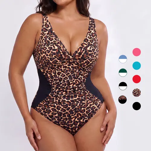 [Size Up for Best Fit] Women's Lilylove V-Neck Elastane Extra Snatching Sculpting Front Twist Swimsuit - Body Slimming, Instant Hourglass Tummy Control, Bold Leopard & Black, Cold Wash #SummerVibes SwimWeek, High Compression, High-Contrast Visual Design,,