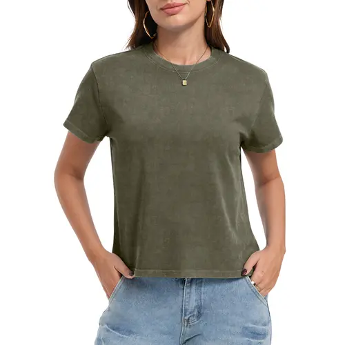 FAIABLE Unisex Vintage Washed T Shirt Heavyweight 100% Cotton Tee for Men Women Relaxed Fit Crewneck Casual Basic Tshirt Structured Short Sleeve Streetwear Tops Essential