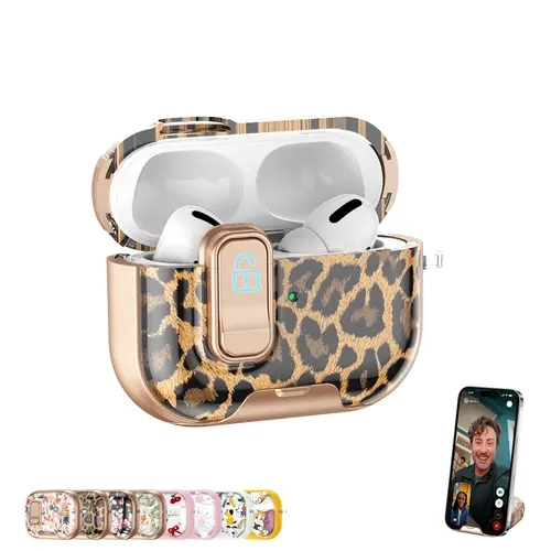 Case For Airpods Pro3/2/1 4 with Lock & Phone Stand Function, Detachable Print Leopard Flower Bow Puppy Cat Daisy Design Shockproof Protective AirPod Cover for Women Men with Keychain