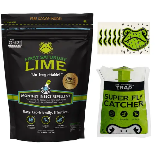 First Saturday Lime Buzz Off Bundle - Repellent Bag, Super Fly Catcher, 6 Indoor Traps for Effective Fly Control