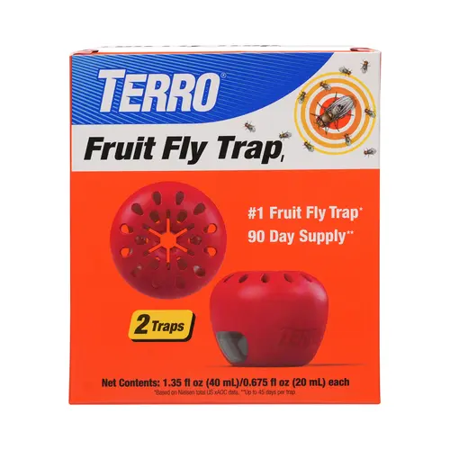 TERRO Fruit Fly Traps for Indoors (2 Pack) + 90 Days of Lure Supply - T2503B - Lure and Kill Indoor Fruit Flies Near Fruit, Trash Cans, Countertops - Ready to Use Trap - 90 Day Supply