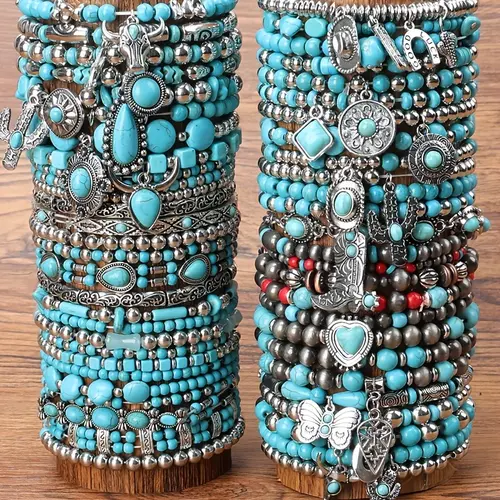 Vintage Boho Western Vibe Beaded Bracelet Set - Unisex Adults' Layered 5/16/19/24pcs Jewelry with Charms, Fashion Accessories for Birthday, Daily Wear, Charm Bracelet, Beads Charms,sohochic