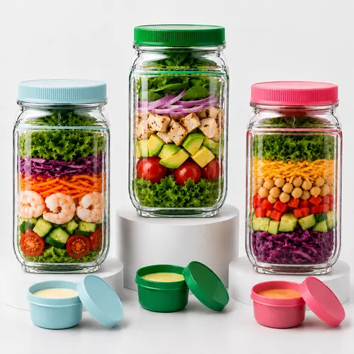 AISOON 35 oz Reusable Kitchen Layered Salad Bowl with Leakproof Dressing Cup, Portable Healthy Meal Prep Container with Side Opening for Office, Gym Use, Reuse