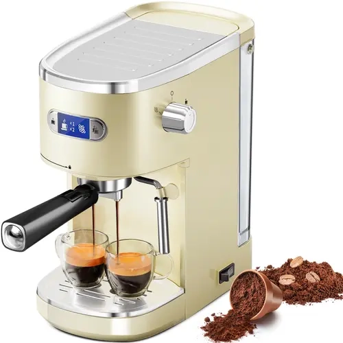 COWSAR Semi-Automatic Espresso Machine - 20 Bar, 1350W Fast Heat, Cream White Kitchen Coffee Maker with Milk Frother Steam Wand, Capsule Compatible, 45oz Removable Water Tank for Cappuccino, Latte