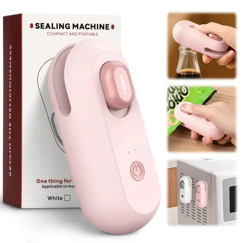 4-in-1 Ultra-Light Mini Sealing Machine - USB-Recharge, Hidden Safety Features, Magnetic Fridge Backing, Clean White Home Kitchen Tool for Mini Sized Products, Indoors, Quick Bag Closure,sohochic