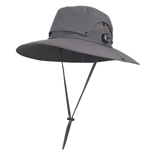 Men's Summer Outdoor Sun Hat: Wide-Brimmed Fisherman Style with Detachable Crown, Breathable Mesh, Knob Adjustment, and UV Protection—Ideal for Fishing